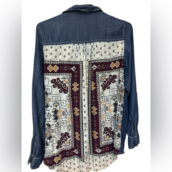 hint of mint Tops - Hint of Mint Bohemian Denim Patchwork Shirt